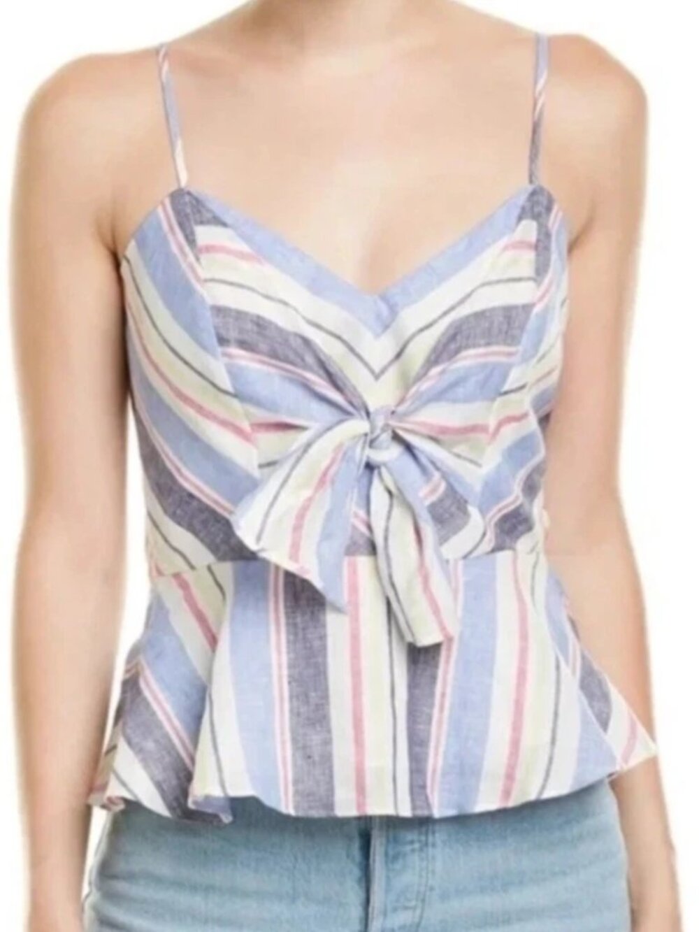 Parker Linen Bow Detail Striped Top NWT